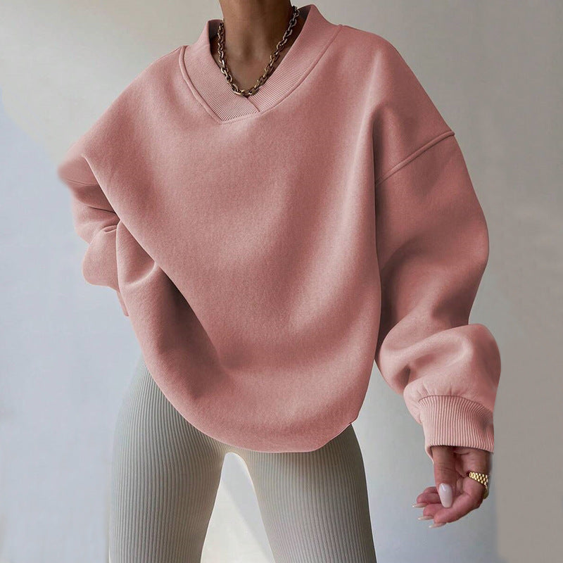 Damen Oversized V-Ausschnitt Sweatshirt mit verstärktem Rippkragen und extraweitem Cut – Avérine