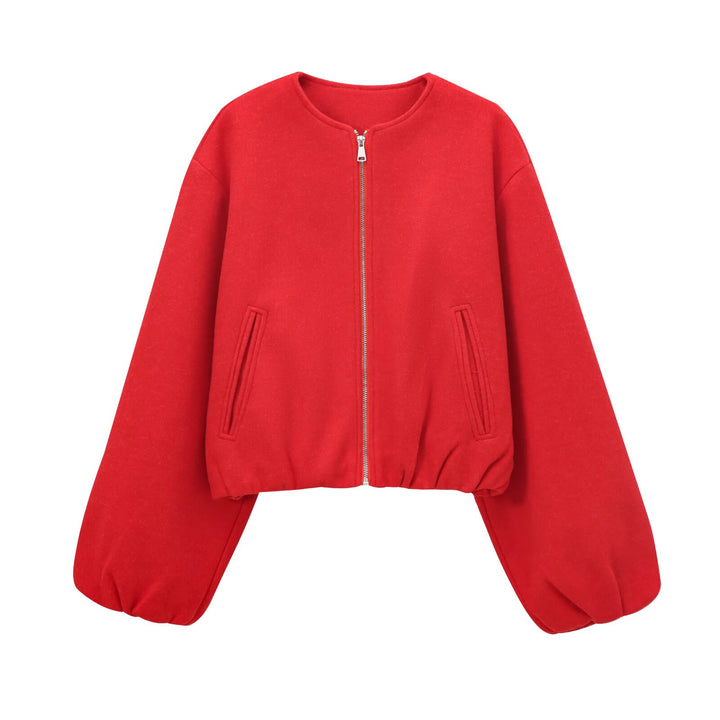 Damen nan kurze Oversize Wollblouson mit Reißverschluss, Ballonärmeln und elastischem Saum Echo Archiv
