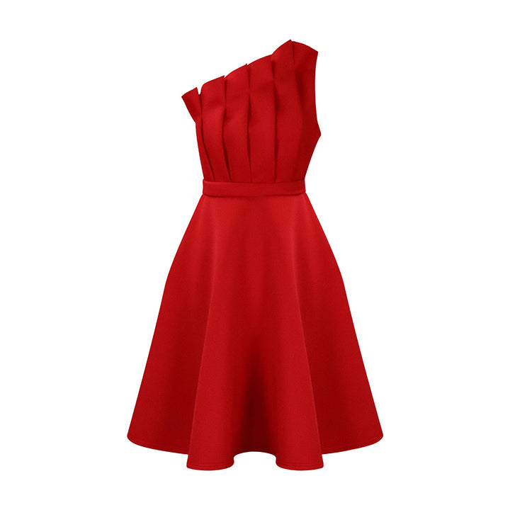 Echoarchiv | One Shoulder Midi Kleid Elegante A-Linie Passform Skulpturierte Details Festliche Kleidung