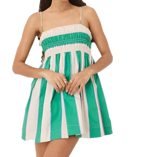 Damen nan Spaghettiträger-Minikleid mit Smokoberteil, Empire-Taille und ausgestelltem Rock Echo Archiv