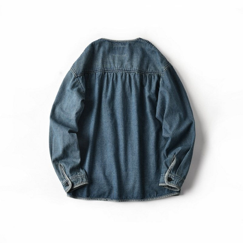 Herren Denim-Chorejacke im Worker-Look mit V-Ausschnitt und aufgesetzten Taschen Echoarchiv