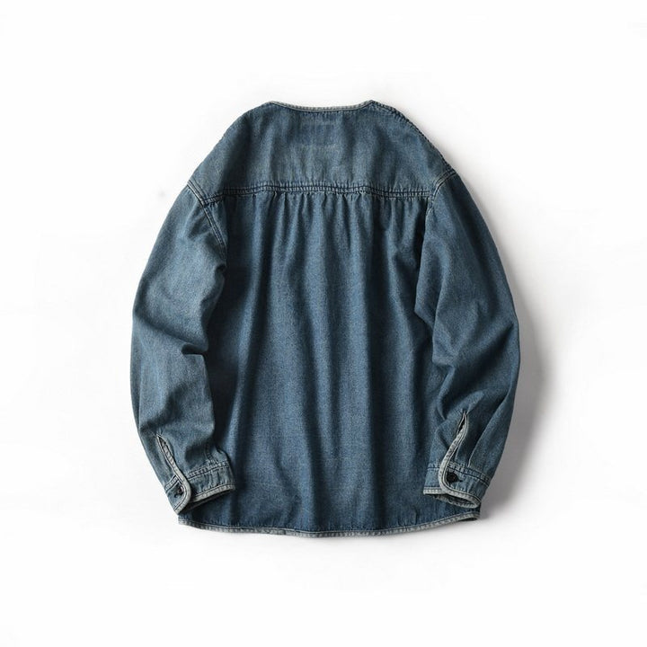 Herren Denim-Chorejacke im Worker-Look mit V-Ausschnitt und aufgesetzten Taschen Echoarchiv