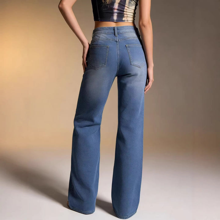 Damen weite Denim-Hose mit Vintage-Waschung und hoch geschnittenem Bund Echo Archiv