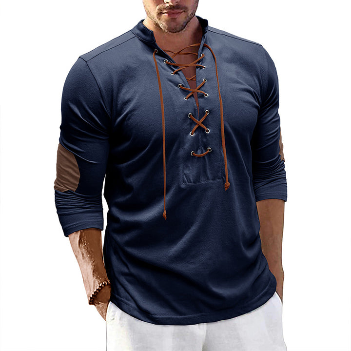 Herren Langarmshirt mit Latzkordel und Kontrastärmeln Echoarchiv