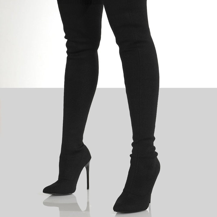 Damen Overknee-Stretch-Strickstiefel mit spitz zulaufender Schuhspitze Echoarchiv