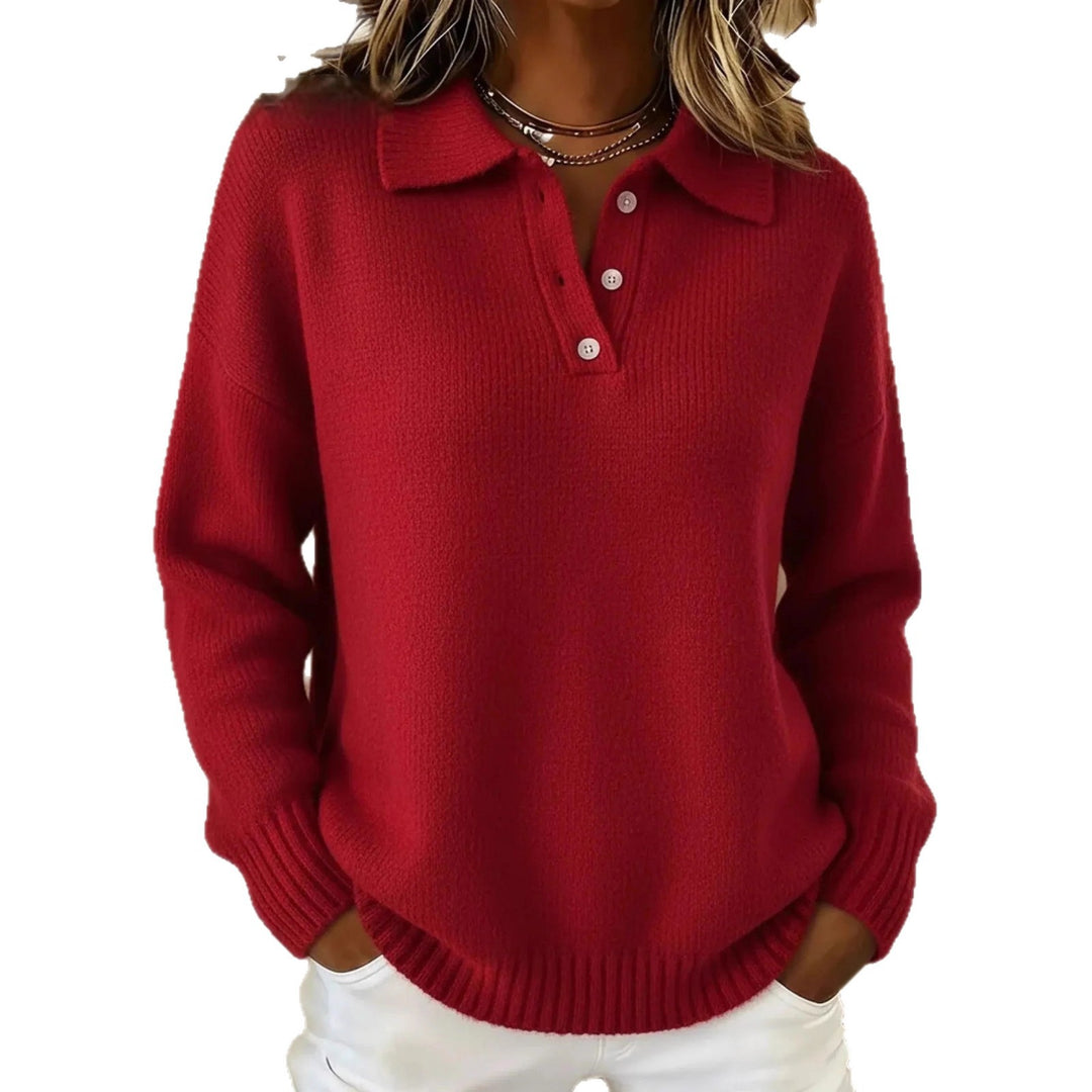 Damen nan kuscheliger Polokragenpullover mit kurzer Knopfleiste und gerippten Bündchen Echo Archiv