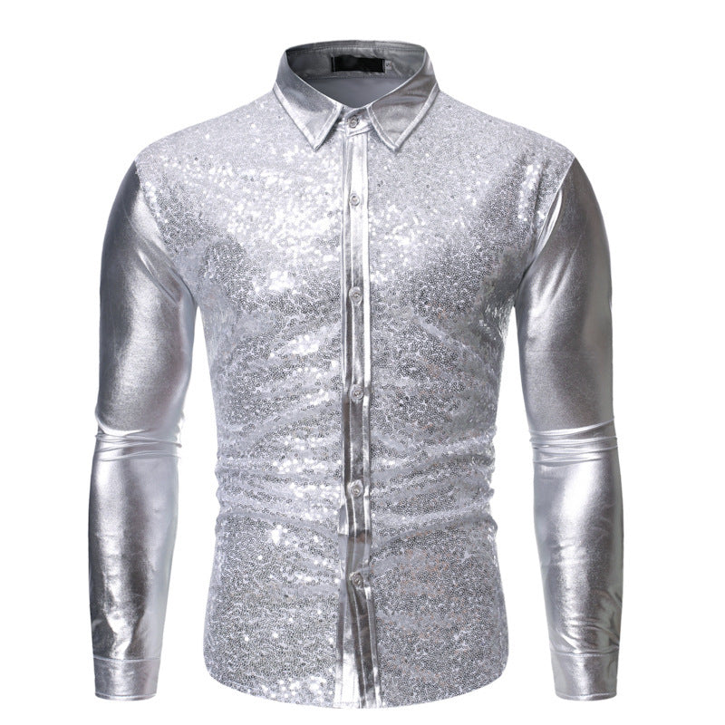 Herren Glitzernde Paillettenhemd mit modernem Slim-Fit-Schnitt Echoarchiv