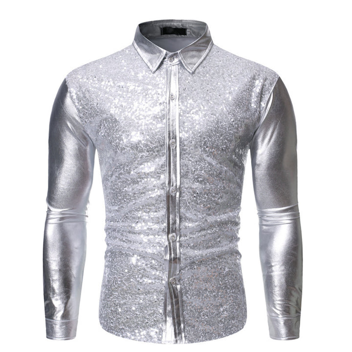 Herren Glitzernde Paillettenhemd mit modernem Slim-Fit-Schnitt Echoarchiv