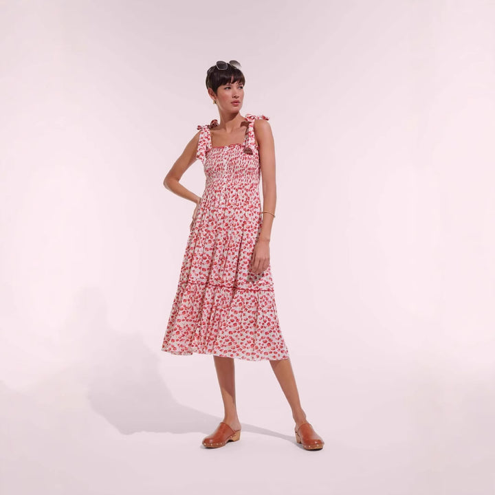 Damen Maxikleid mit floralem Rüschendesign und elastischem Oberteil Echo Archiv
