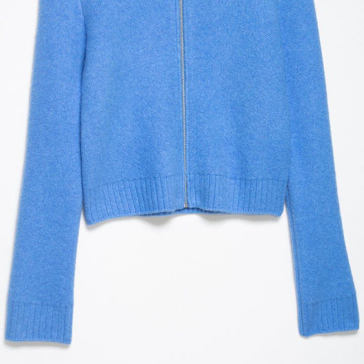 Damen Grobgestrickte Kurzjacke mit Reißverschluss, weitem Kragen und geripptem Saum Echoarchiv
