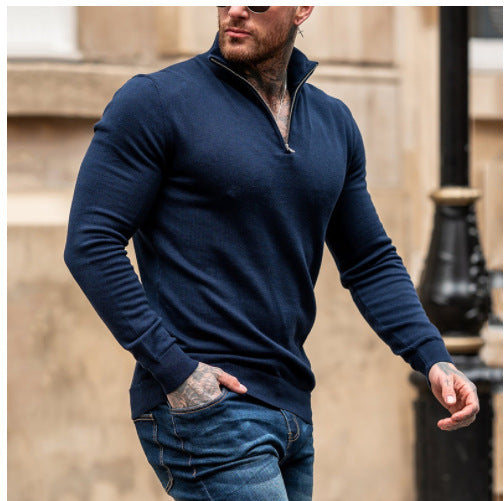 Herren Pullover mit kurzem Reißverschluss und Stehkragen Echoarchiv
