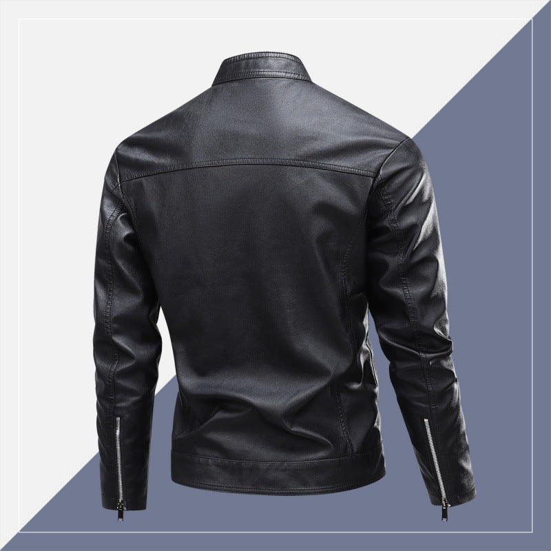 Herren Modische Lederjacke mit Stehkragen und praktischen Reißverschlusstaschen Echo Archiv