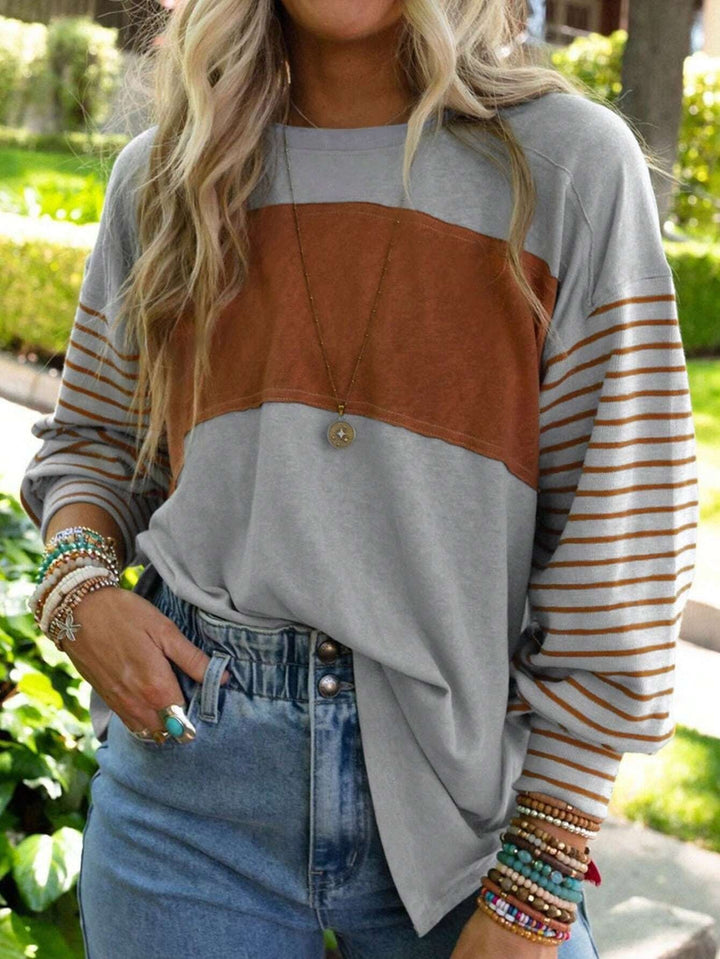 Damen Oversize-Longsleeve mit Colorblock, gestreiften Ärmeln und Rundhalsausschnitt Echo Archiv