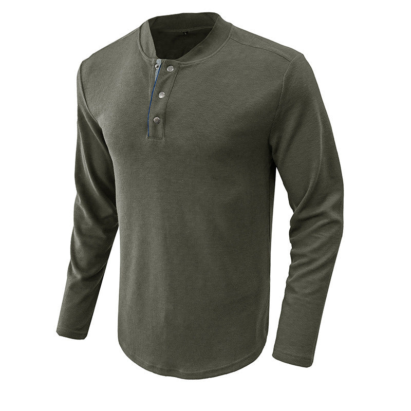 Herren Langarm-Henley-Shirt mit gestreiftem Kragen Echoarchiv