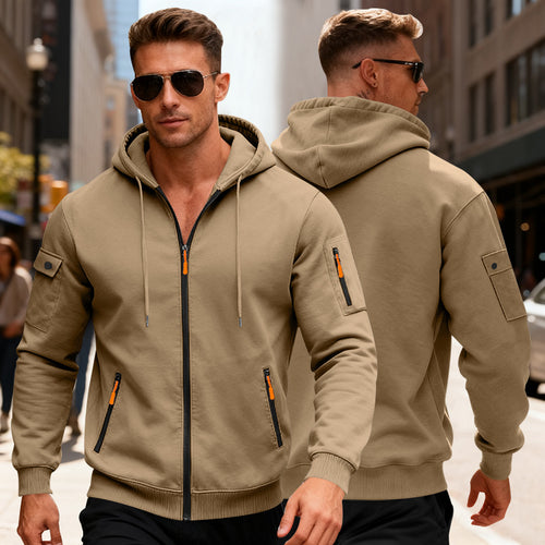 Herren sportliche Kapuzenjacke mit Reißverschlusstaschen und modernem Schnitt Echoarchiv