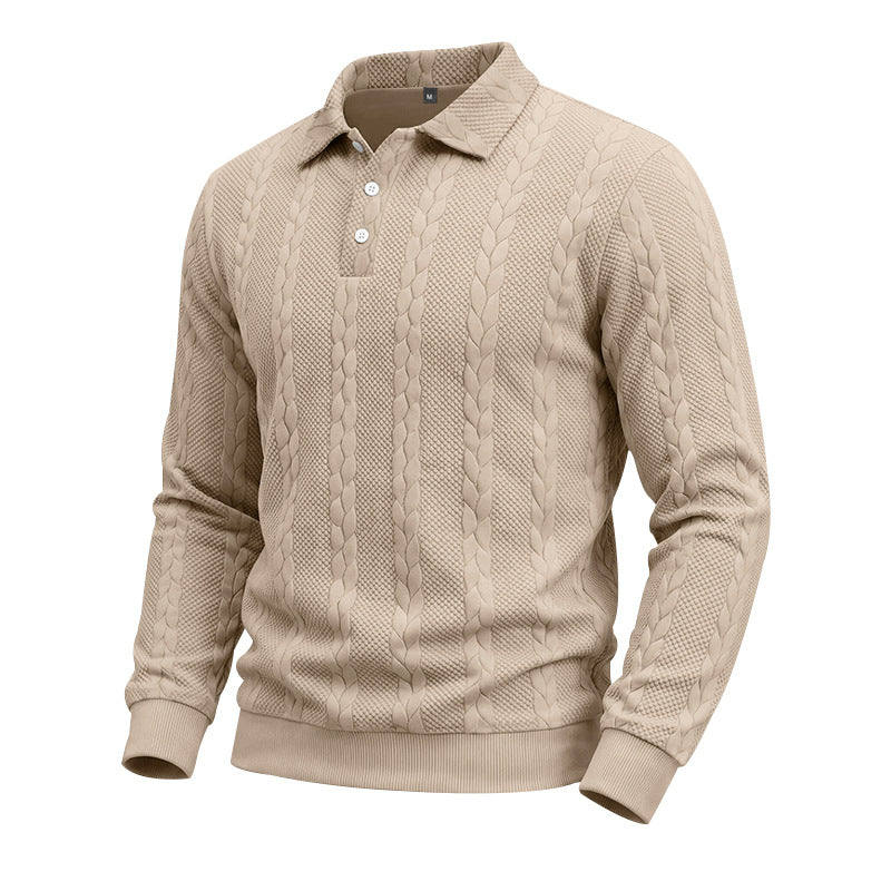 Herren Gestricktes Polo-Sweatshirt mit Zopfstrickmuster und Knopfleiste – Cavello