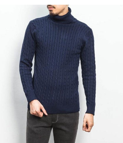Herren Strickpullover mit hohem Kragen und Zopfmuster Echoarchiv