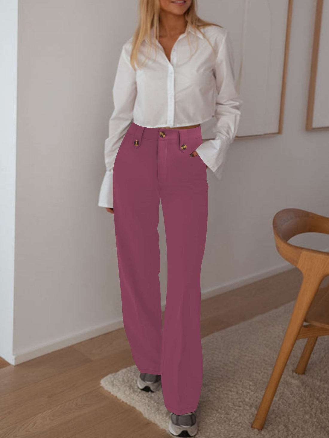 Damen Hochtaillierte Palazzo‑Hose mit Bundriegel, Bügelfalte und weitem Bein – Avélisse