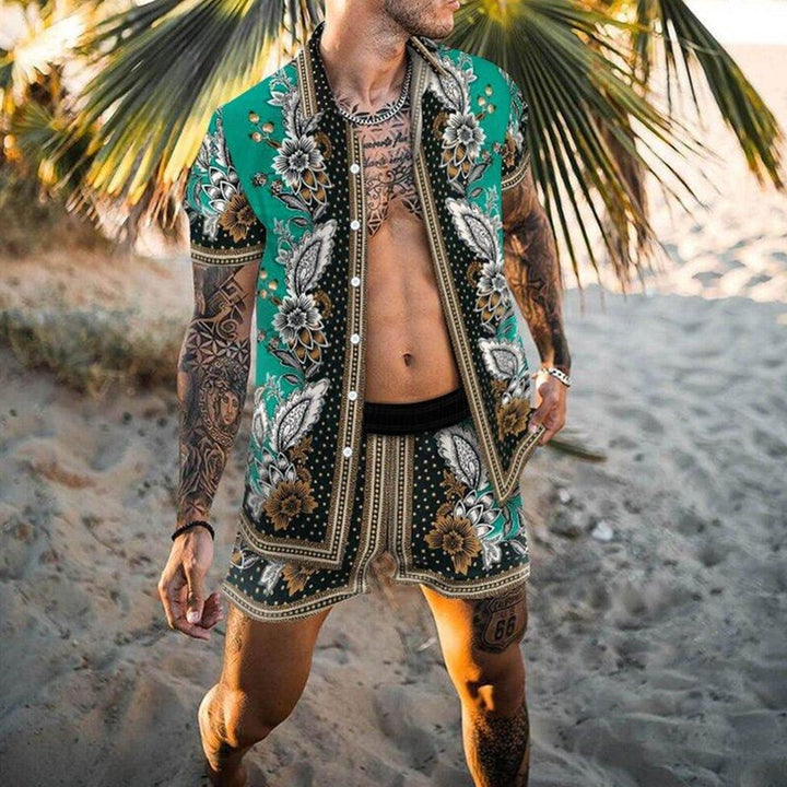 Herren Floral Gemusterte Lässige Sommer Set Echoarchiv