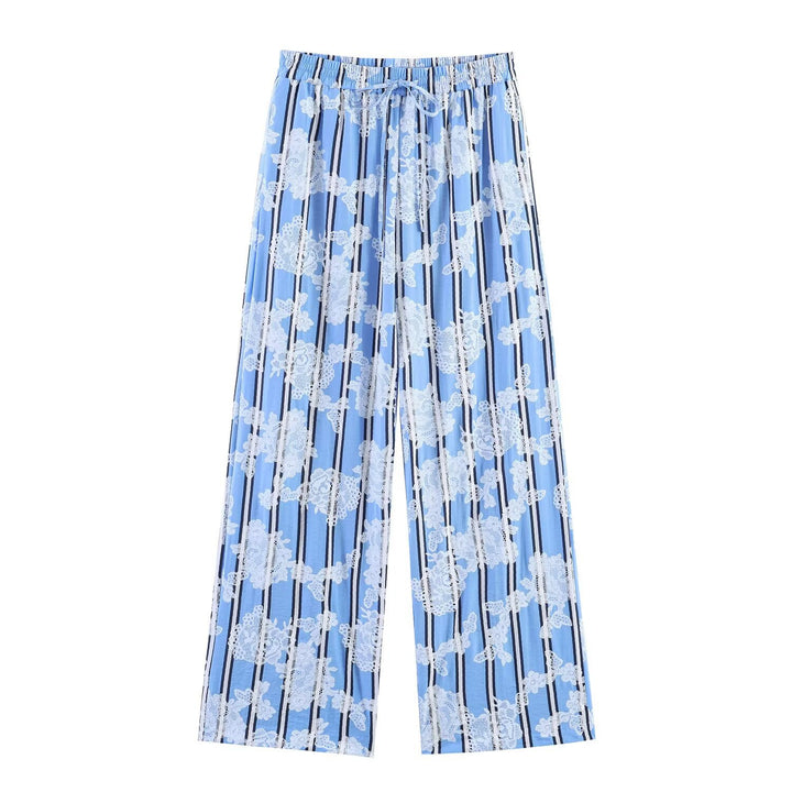 Damen Weite Palazzo-Hose mit elastischem Bund und floralem Streifen-Print Echo Archiv