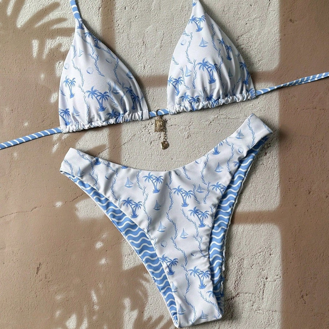 Damen Triangel-Bikini mit tropischem Muster Echo Archiv