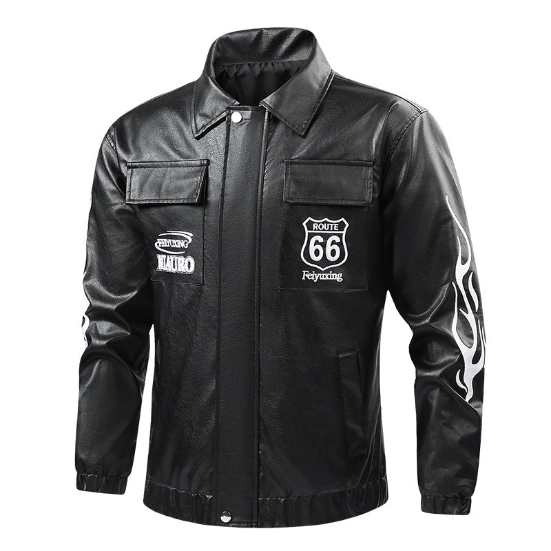 Men's patch-detail street-style zip-up jacket with stand collar and graphic sleeve prints – Taviero