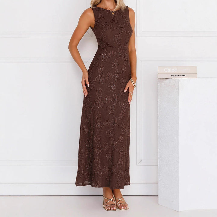 Damen Elegantes Maxikleid mit floralen Spitzenapplikationen Echo Archiv