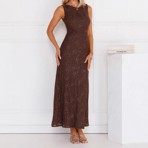 Damen Elegantes Maxikleid mit floralen Spitzenapplikationen Echo Archiv