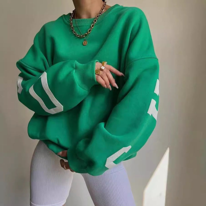Damen Oversized Sweatshirt mit Blockprint-Ärmeln und weitem Drop-Shoulder-Schnitt Echoarchiv