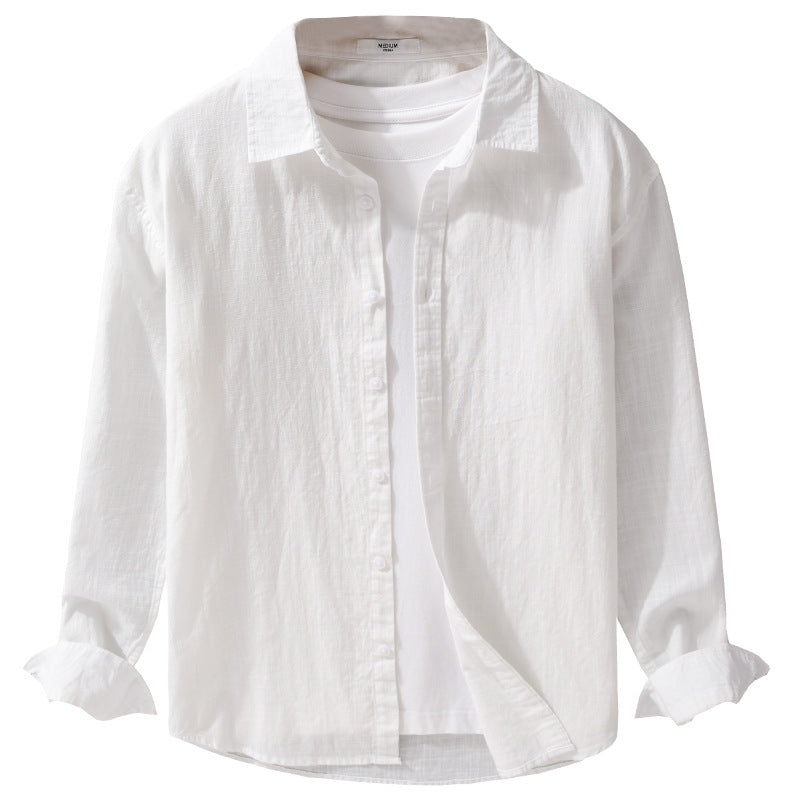 Herren Leichtes Crinkle-Leinen Baumwoll-Hemd im Layering-Stil mit Kentkragen Echoarchiv
