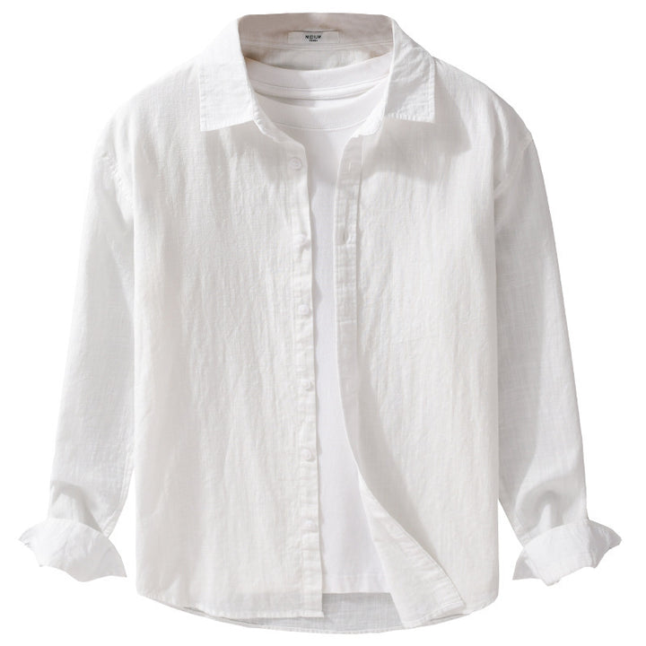 Herren Leichtes Crinkle-Leinen Baumwoll-Hemd im Layering-Stil mit Kentkragen Echoarchiv