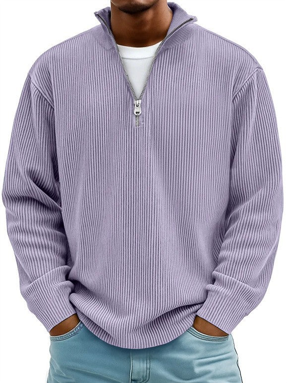 Herren nan gerippter Strickpullover mit halbem Reißverschluss und Stehkragen Echo Archiv