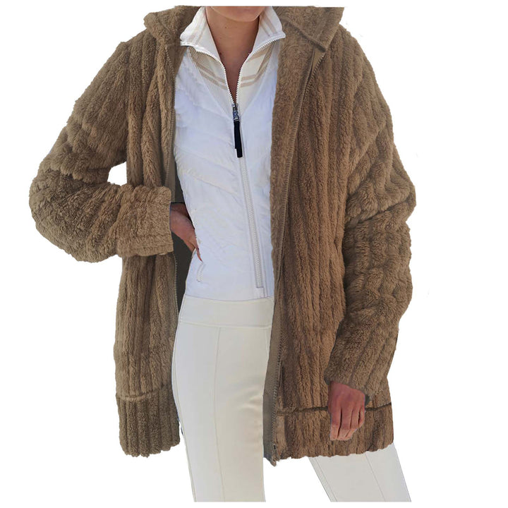 Damen Oversize Teddy‑Fleece Kapuzenmantel mit Rippbündchen und Eingrifftaschen Echoarchiv