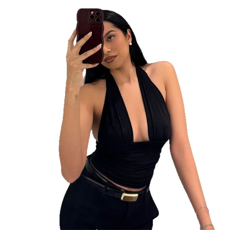 Damen Elegantes Crop-Top mit tiefem V-Ausschnitt und Wickeldetails Echo Archiv