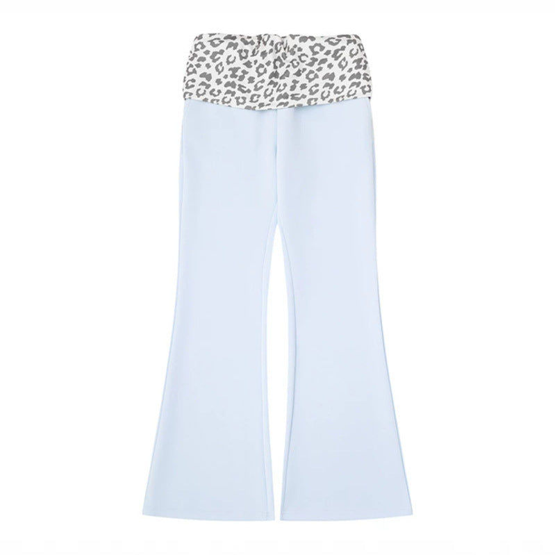 Damen Weite Jersey-Loungehose mit ausgestelltem Schlag und umgeschlagenem Leo-Bund Echoarchiv