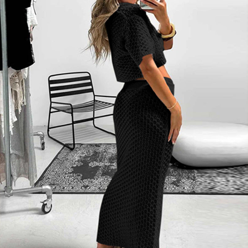 Damen gehäkeltes Crop-Top und Maxi-Rock Set Echo Archiv