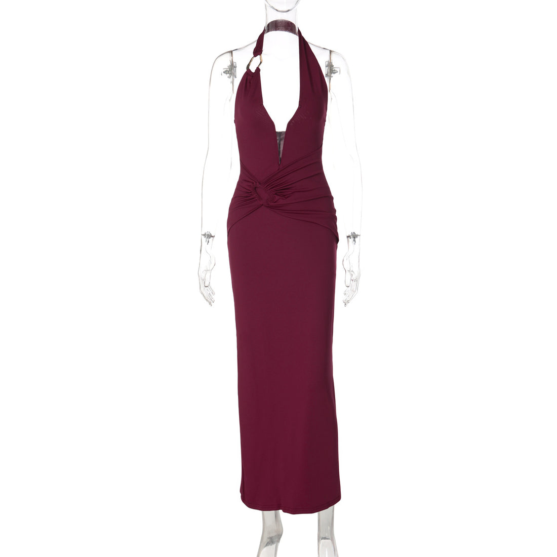 Damen Elegantes Maxikleid mit tiefem V-Ausschnitt und innovativen Drapierungen – Valéora