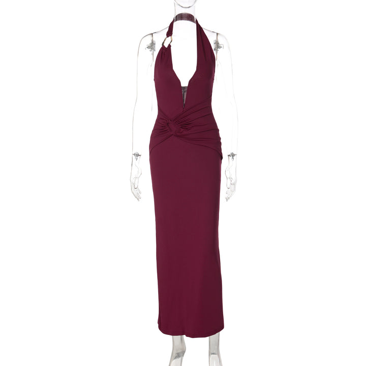 Damen Elegantes Maxikleid mit tiefem V-Ausschnitt und innovativen Drapierungen Echo Archiv