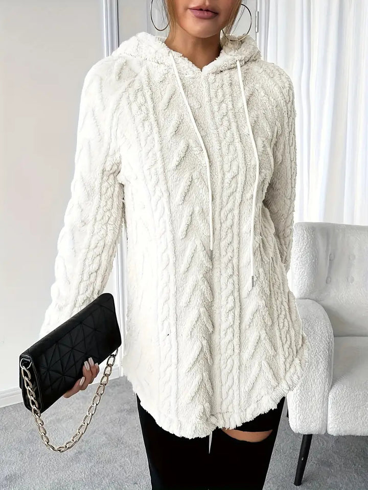 Damen nan kuschelige Kapuzenjacke aus Teddyfleece mit Zopfmuster und gerafftem Saum Echo Archiv
