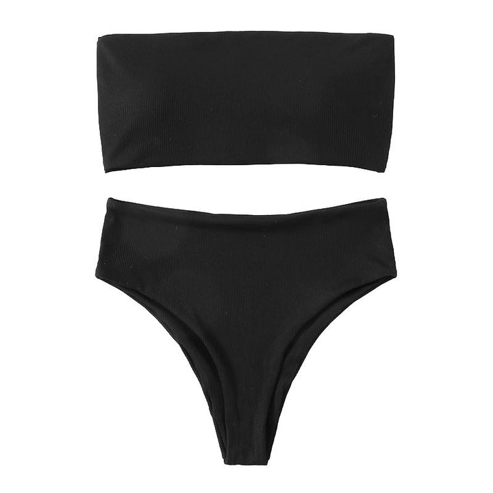 Damen Bandeau-Bikini mit hohem Bund und Rippdesign Echo Archiv