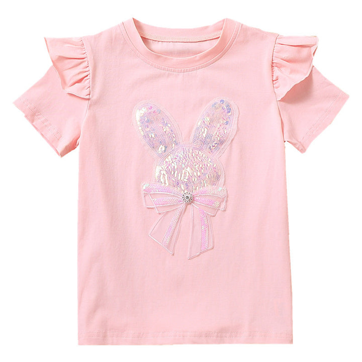 Mädchen T-Shirt mit aufgesticktem Häschen und Rüschendetails Echo Archiv