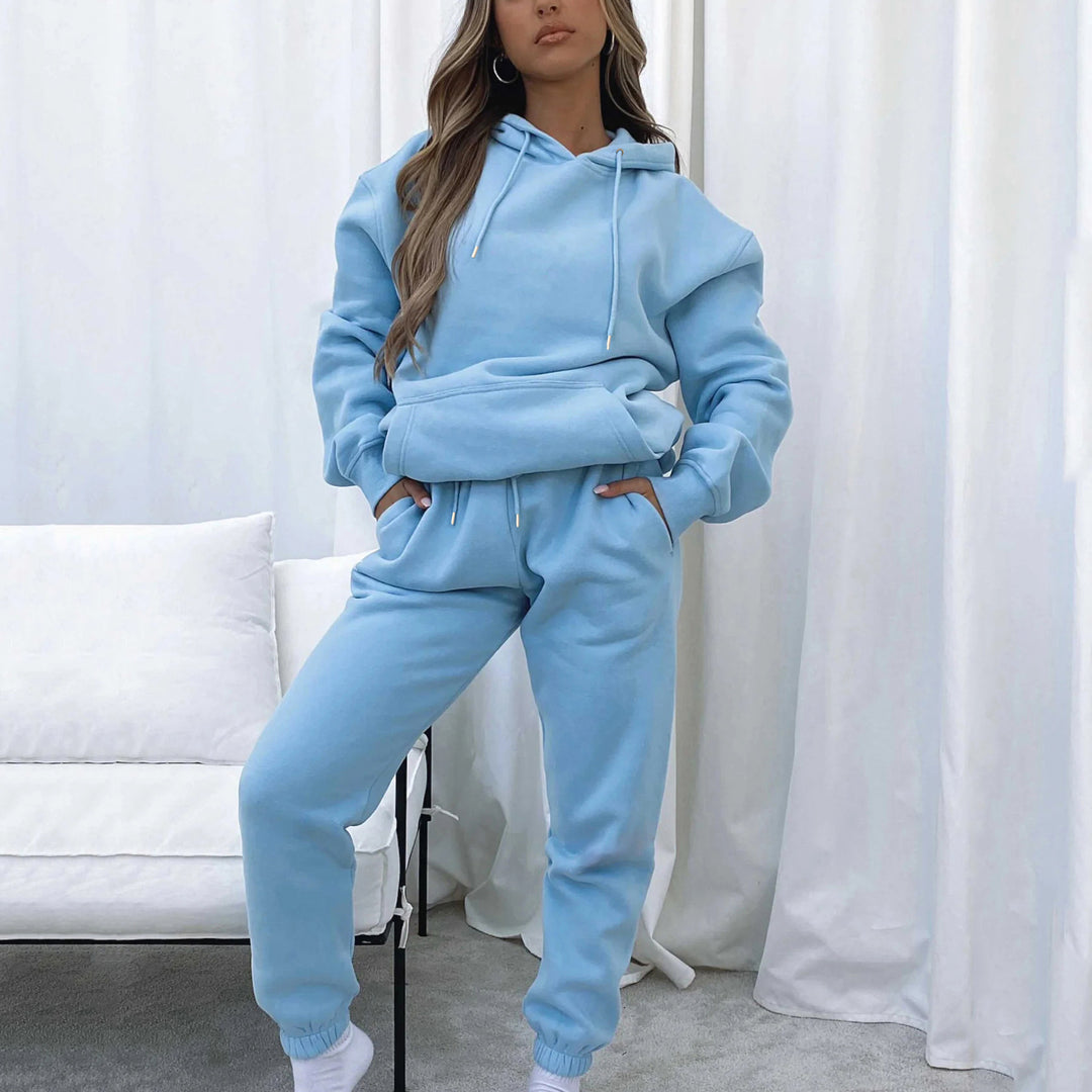 Damen nan Cropped Kapuzenjacke und High-Waist Jogginghose Set aus French Terry mit elastischem Bund Echo Archiv