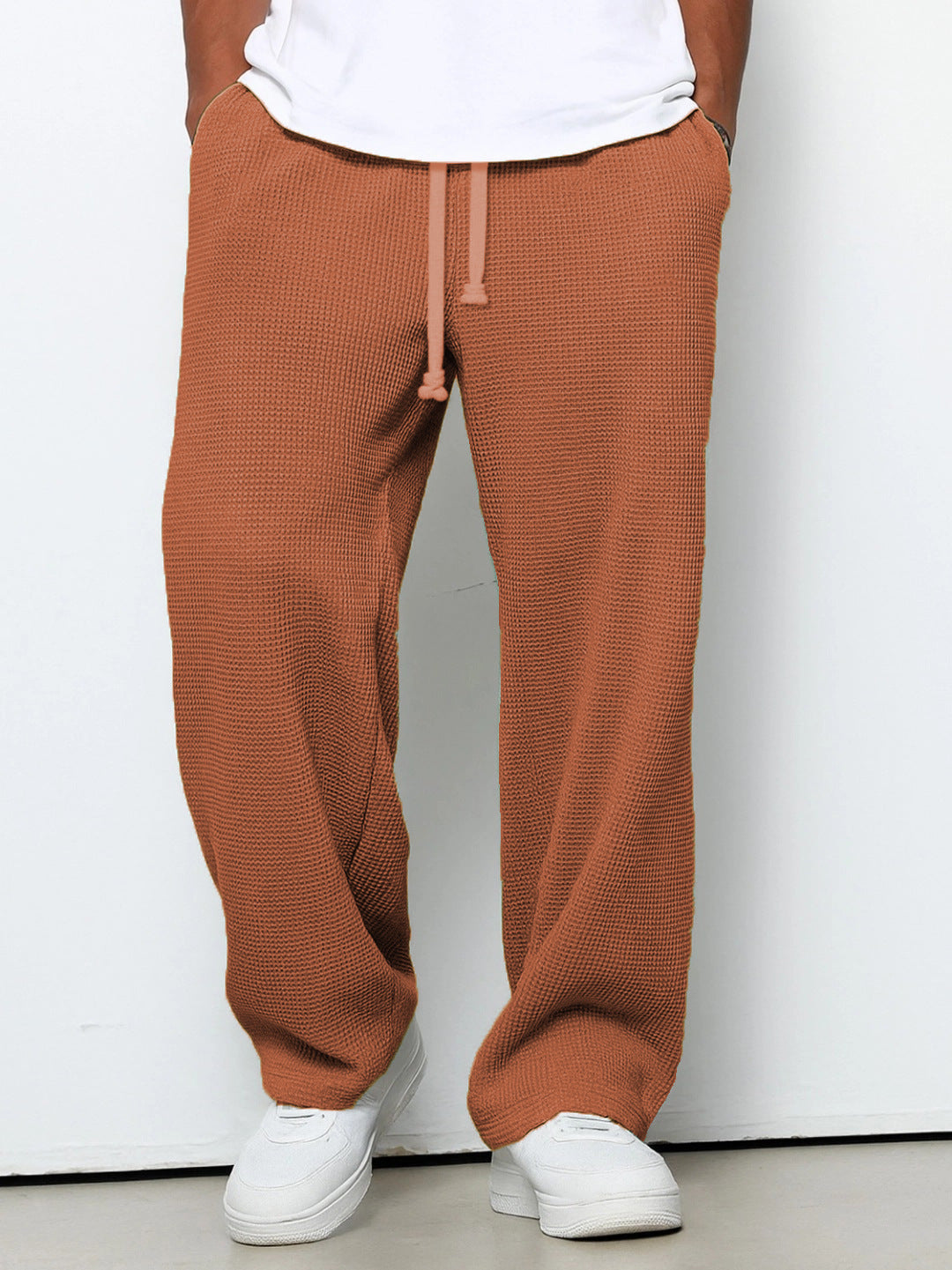 Herren nan lässige Waffelstruktur Lounge-Hose mit Kordelzug, elastischem Bund und weiter Passform Echo Archiv