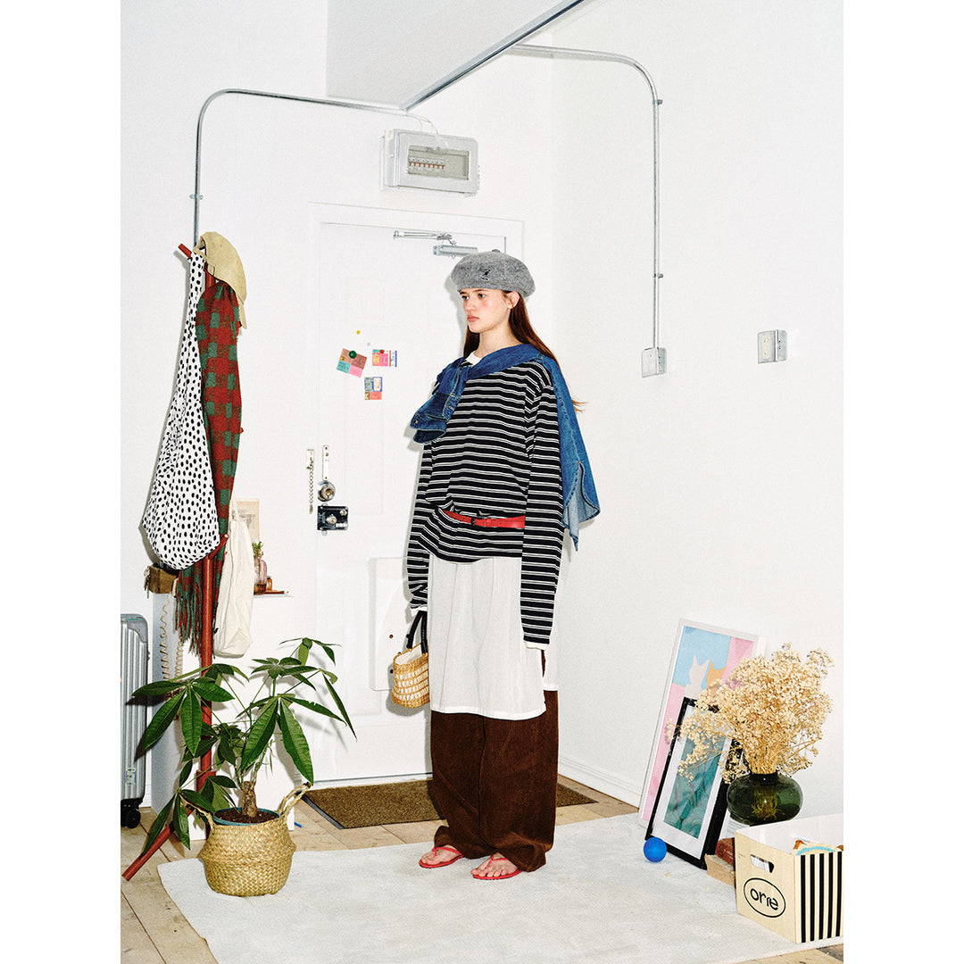 Unisex Gestreiftes Langarmshirt im Breton‑Stil mit kontrastiertem Rippenkragen und Relaxed Fit Echoarchiv
