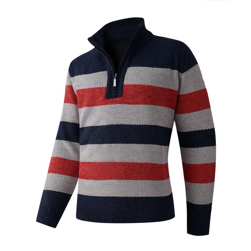 Herren modischer Stehkragen Pullover mit dekorativen Streifen Echoarchiv