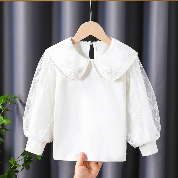 Damen Bluse mit dekorativen Blumenapplikationen und transparenten Puffärmeln Echo Archiv
