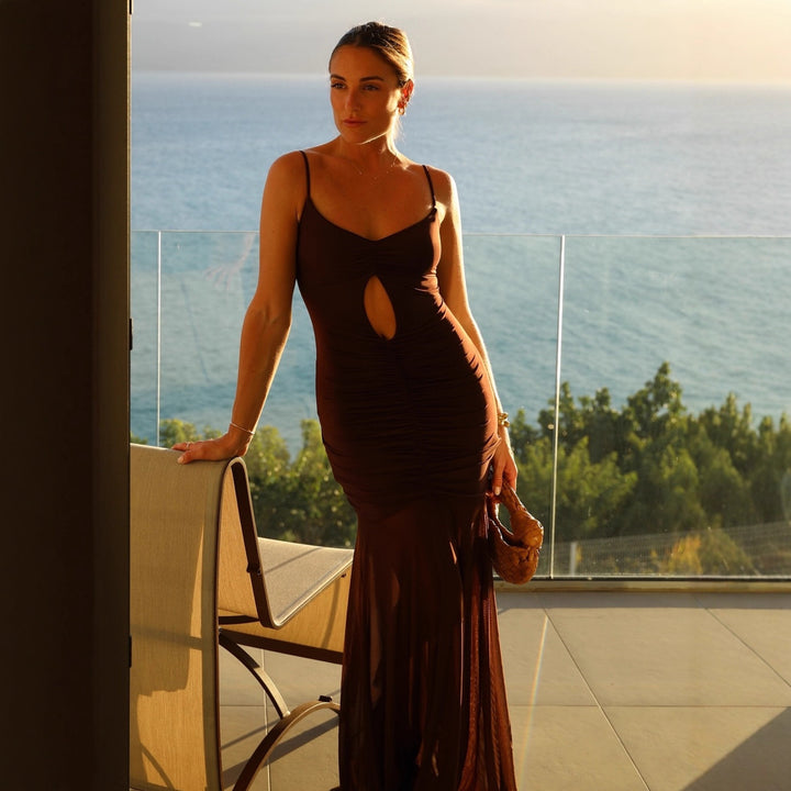 Damen Elegantes Langarm-Maxikleid mit transparentem Rock Echo Archiv