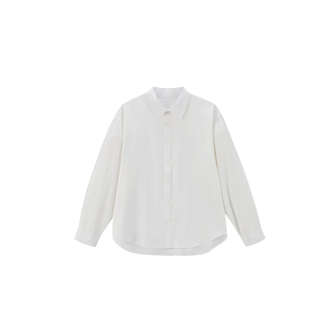 Damen Oversize Baumwollbluse mit Kentkragen und abgerundetem Saum Echoarchiv