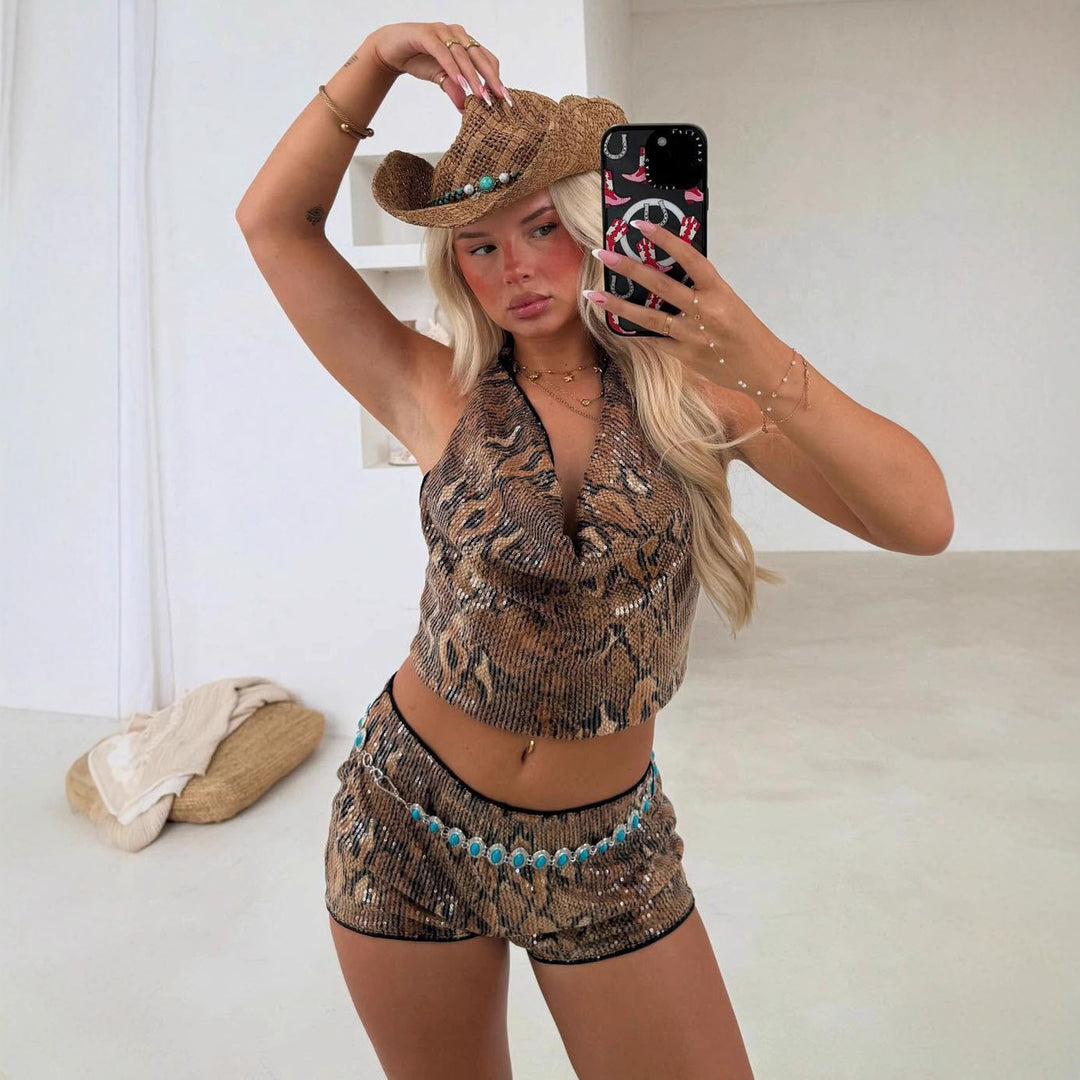 Damen Funkelndes Top und Shorts Set Echo Archiv