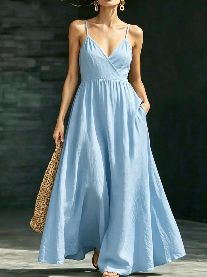 Echoarchiv Damen Sommerkleid Midikleid Spaghettiträger V-Ausschnitt